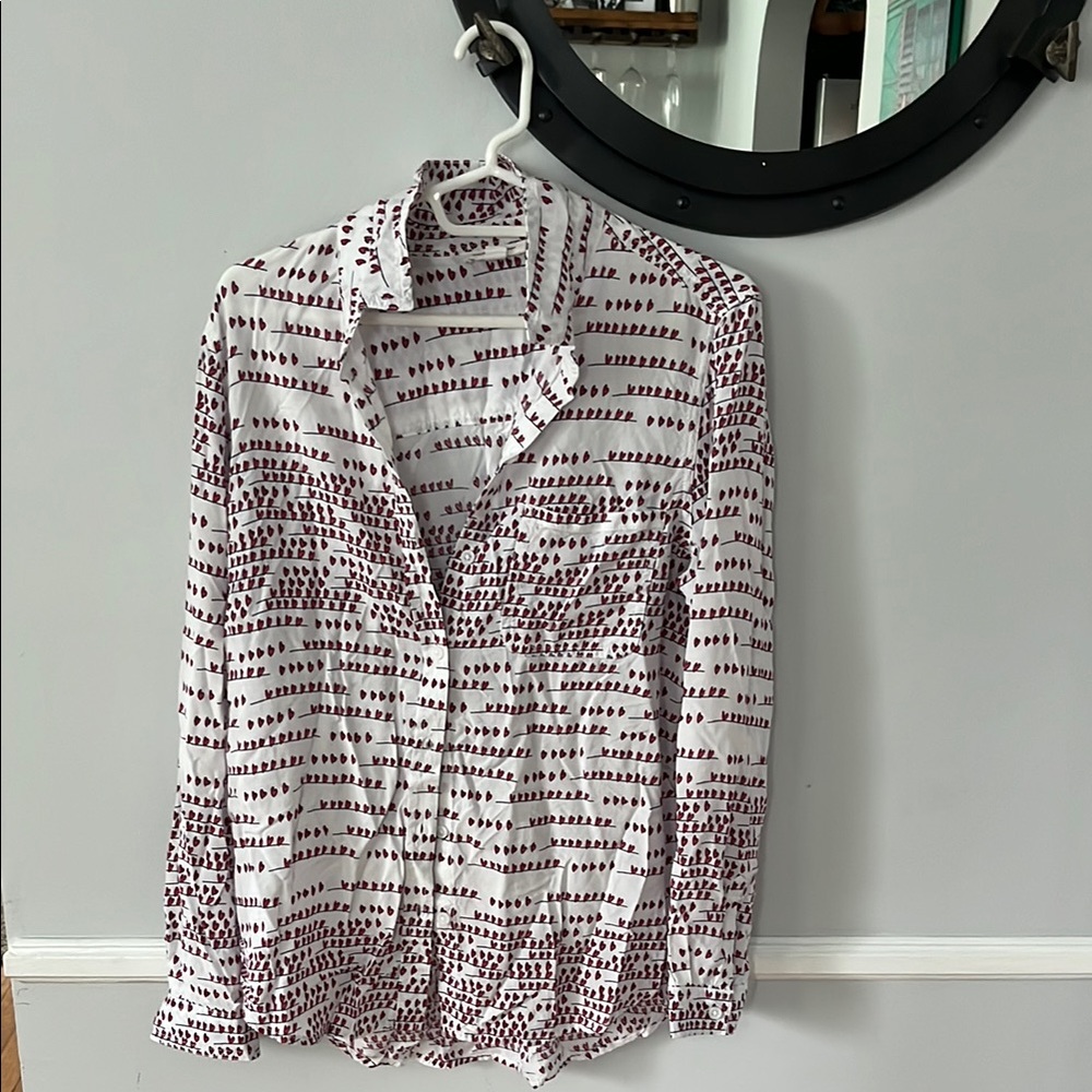 Beachlunchlounge Red and White Long Sleeve Button Down Shirt